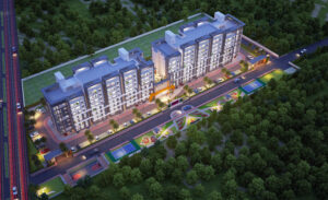 front aerial view of Estern Square builder